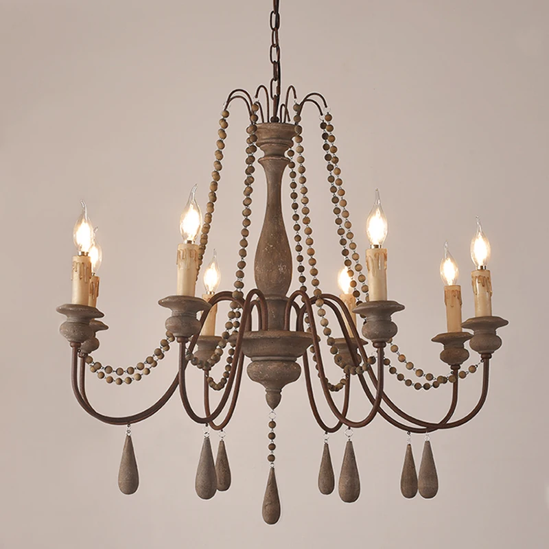 Nordic wooden chandelier retro white vintage grey hanging chandelier for kitchen/bedroom living room 3/6/8/12 lights living room