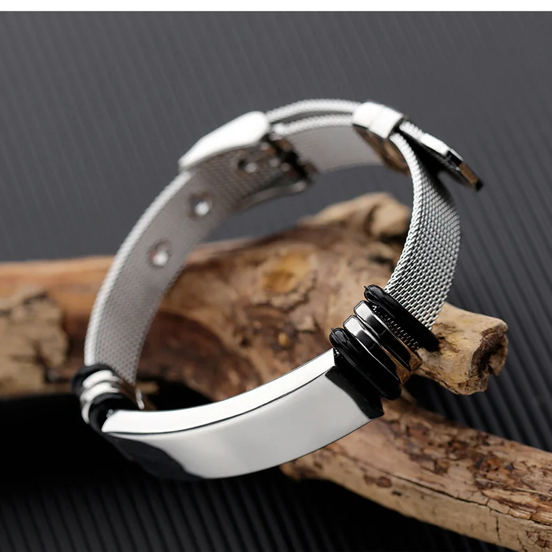 Punk Custom Name Gravieren Logo Id Armbänder Net Band Trendy Edelstahl Stehlen Armband Männer Freundschaft Armbänder Schmuck – Detail 3