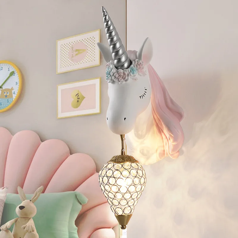 

Modern Kids Room Wall Lamp Bedroom Bedside Lamp Girl Pink Creative Room led Sconce Wall Lights Boy Cartoon Unicorn Lamp