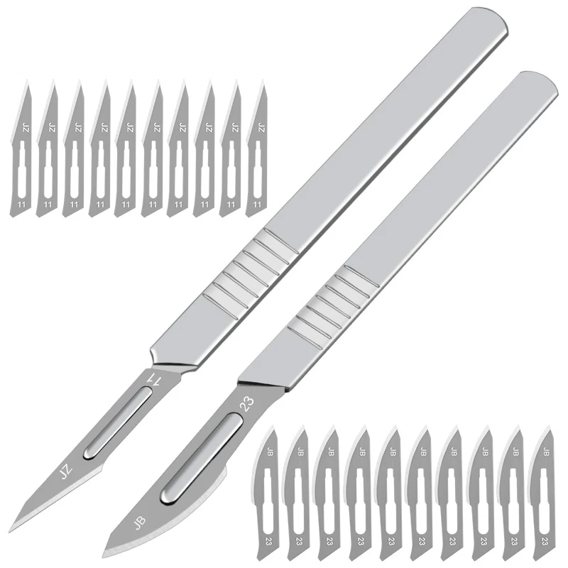 10pcs 11# 23# Carbon Steel Surgical Scalpel Blades + 1pc Handle Scalpel DIY Cutting Tool PCB Repair Animal Surgical Knife