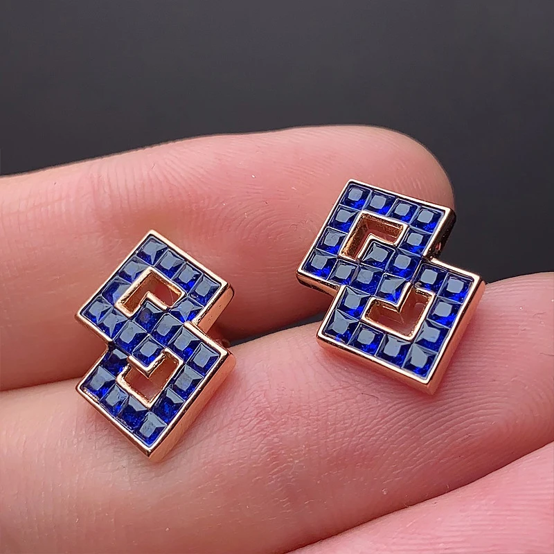 

Invisible Borderless Inlaid Blue Sapphire Earring 925 Sterling Silver Fine Jewelry OEM ODM for Women Romanti Rose Gold Wholesale