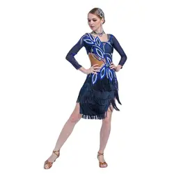 L-17198 Kid Latin dance performances dress adult, long-sleeved dancing bull rumba tassel dress