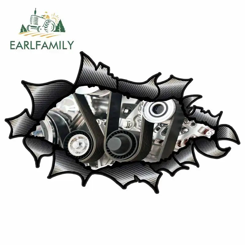 EARLFAMILY 13cm x 7.9cm Ripped Torn Carbon Fibre Fiber Design with V8 V12 Big Block Engine Internals Motif External Car Sticker