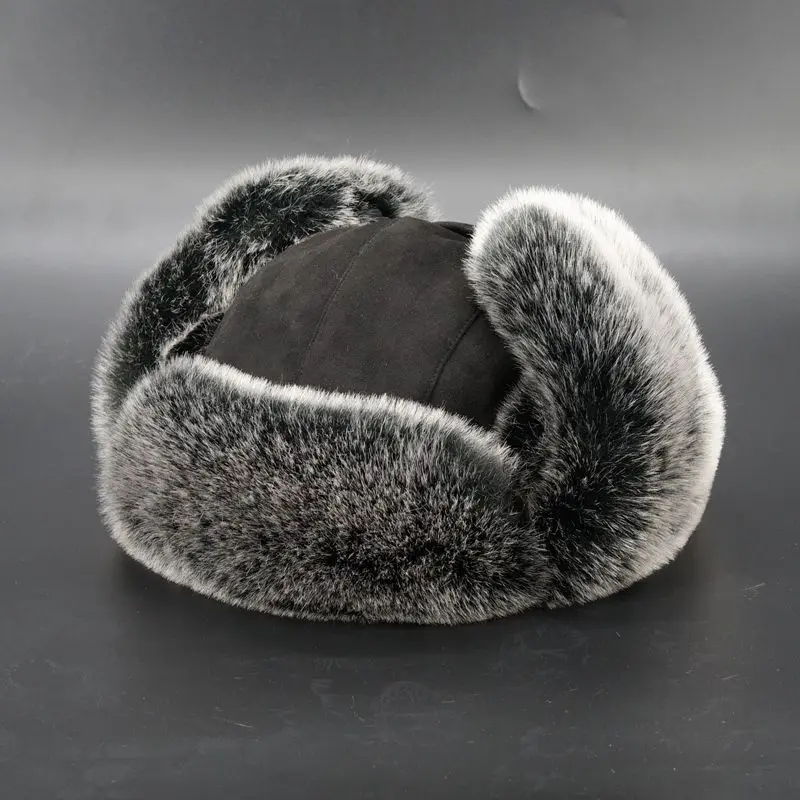 Winter Bomber Hat for Men Faux Fur Russian Hat Ushanka Thick Warm Cap with Ear Flaps