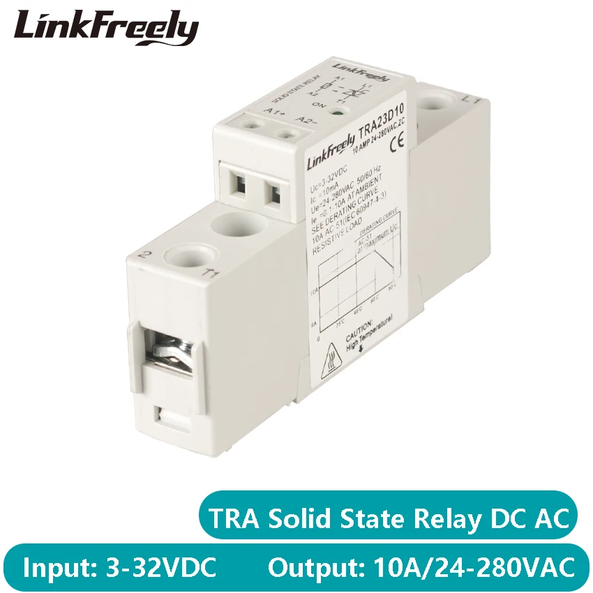 TRA23D10 10pcs 10A Intelligent Auto Voltage Relay Solid State DC to AC Ouput 24-280VAC Input 3V 3.3V 5V 12V 24V 32VDC SSR Relay