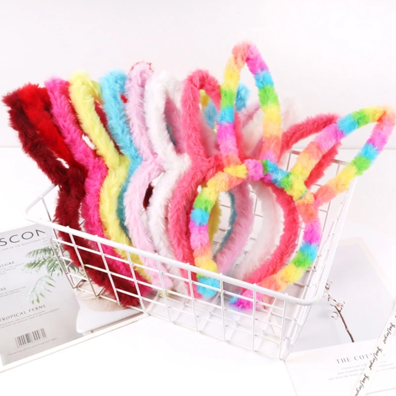 Cartoon Plush Rabbit Ears Headbands Soft Plush Bunny Cute Easter Headwear Cosplay Halloween Christmas Theme Party Costume Drop