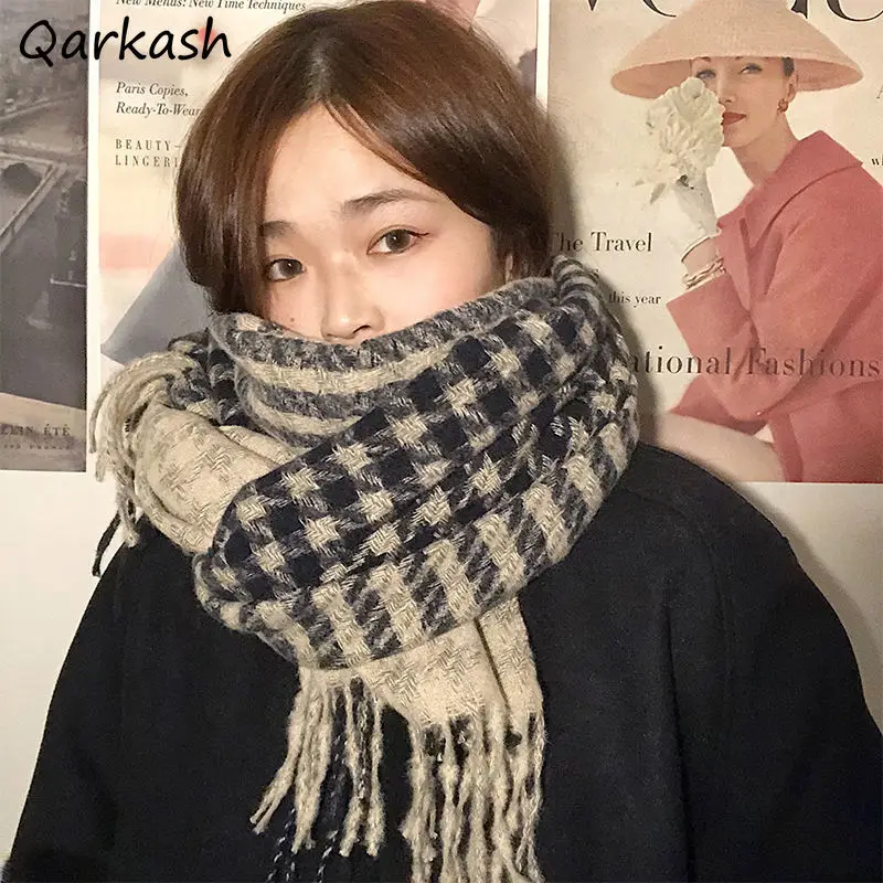 Scarves Women Casual Basic Soft Minimalist Vintage Y2k Ladies Harajuku Winter Street All-match Student Plaid Cool Keep Warm Girl