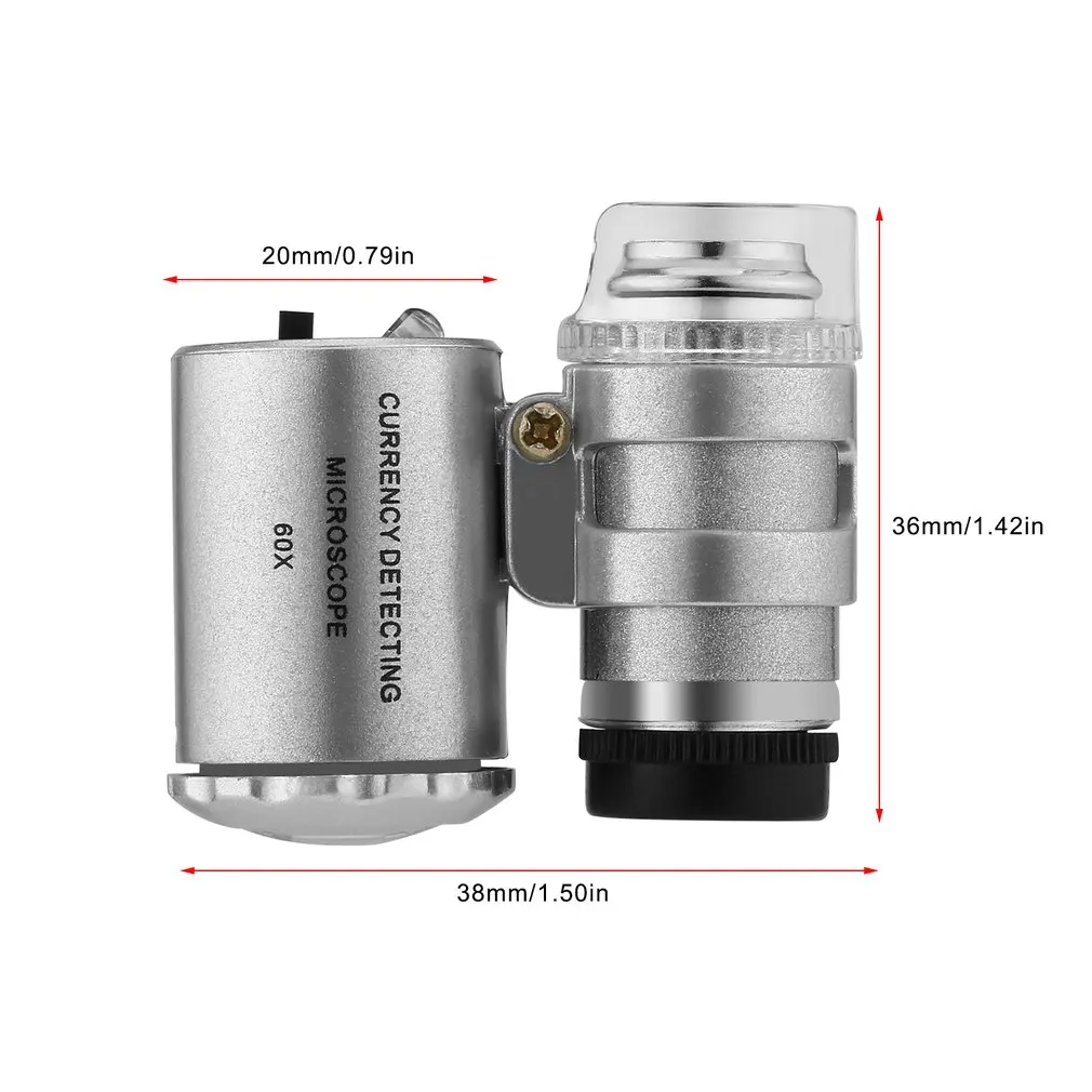 Mini Portable Handheld Money Tester 60X Currency Detecting Microscope Magnifier Loupe Glass LED Light UV Microscope