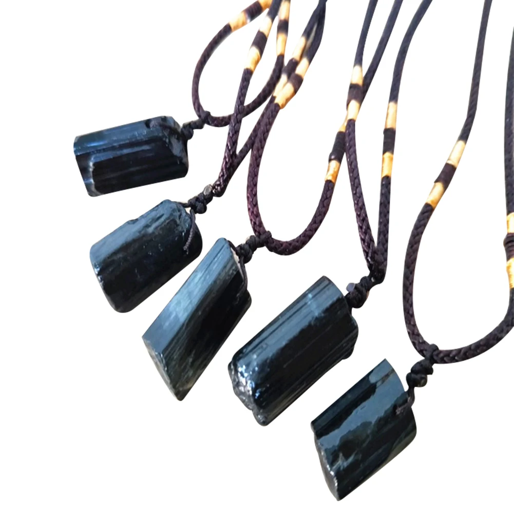 Black Natural Tourmaline Stone Necklace Crystal Black Tourmaline Pendant Original Stone Ore Specimen Fashion Jewelry Accessories