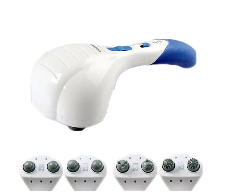 Electric Handheld Massager Hammer Vibrating Double Head Neck Back Body Cervical Vertebra Relax Stick Roller With 6 Massage Heads