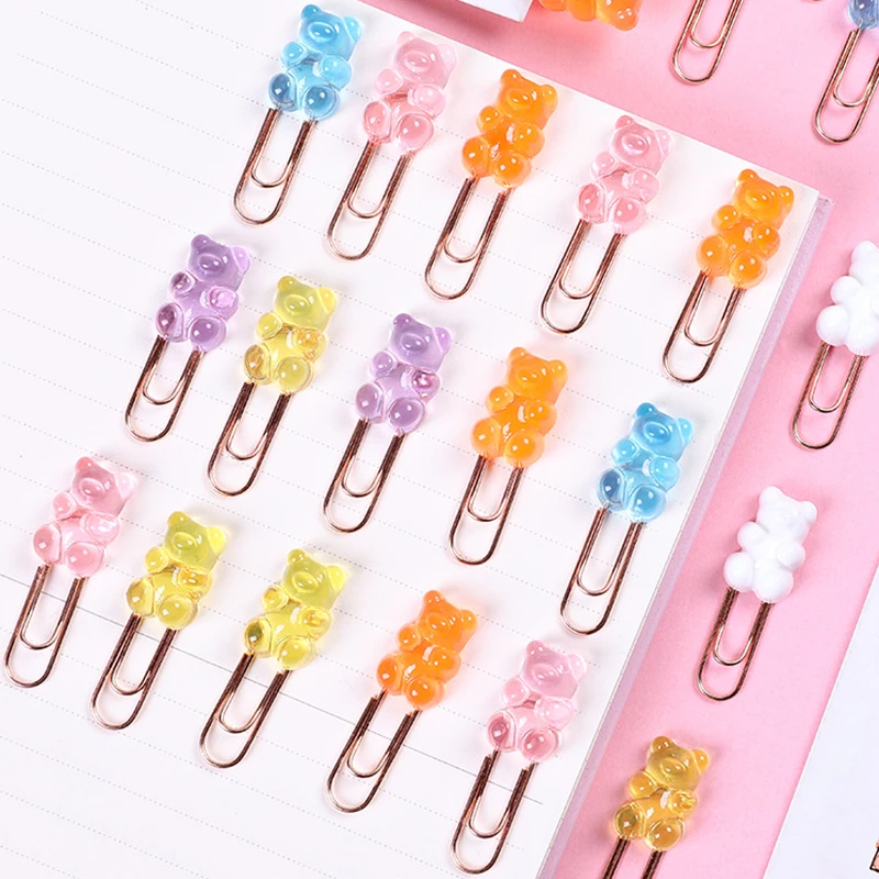 2 Pcs Cute Bear Metal Paper Clip Office School Supply Stationery Photo Decorative Kawaii Gift Cartoon organizer holder Bookmark