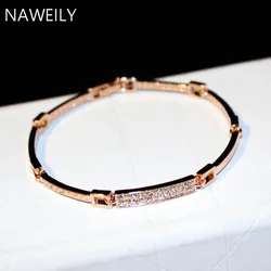 Simple Best Crystal Bracelet Bangles For Women Gift Rose Gold Color Rhinestone Cuff Bracelets New Fashion Jewelry