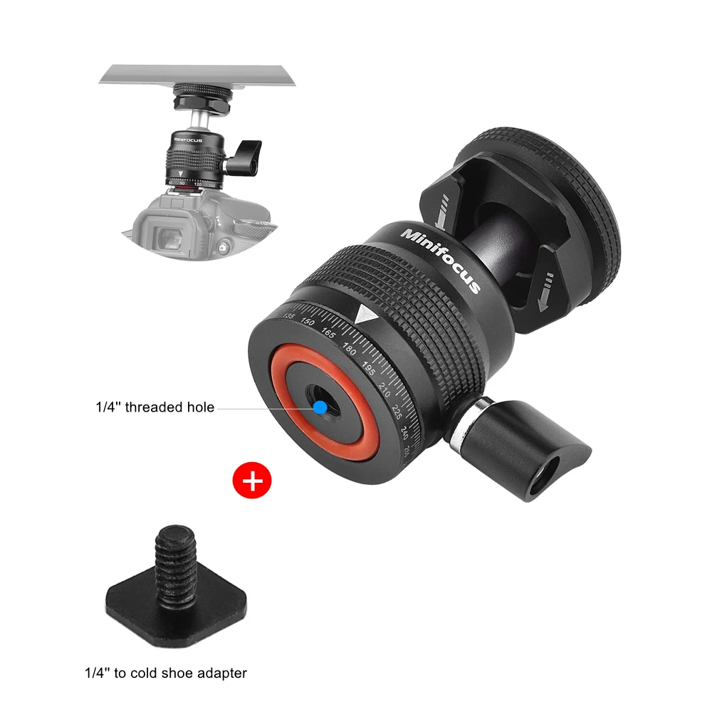 Mini Ball Head with 1/4 Hot Shoe Mount Adapter Camera Cold Shoe Mount for Cameras Camcorders LED Light Microphone Monitor Tripod