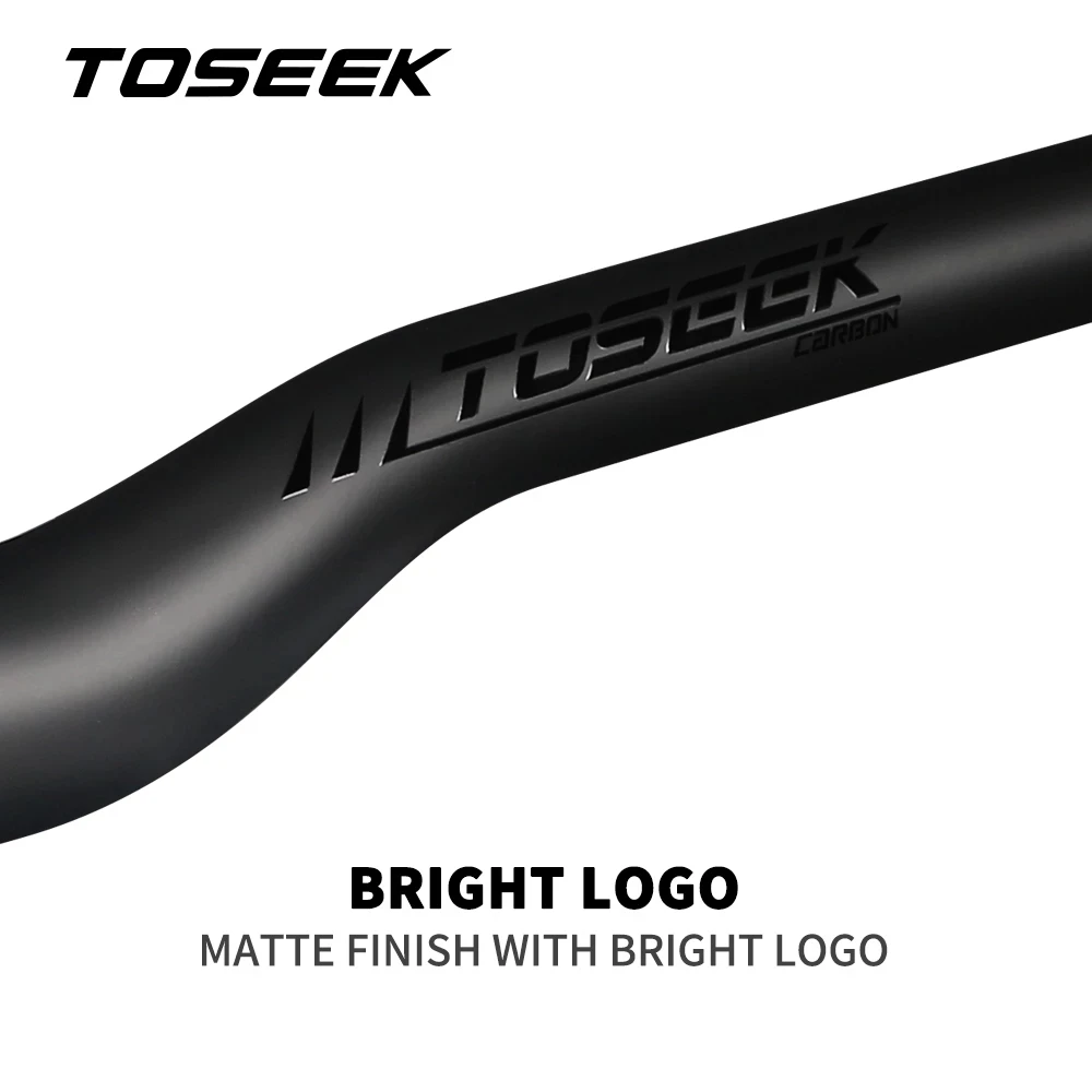 Toseek fibra de carbono bicicleta mtb guiador mountain bike riser/guidão plano para haste 31.8mm preto fosco logotipo brilhante