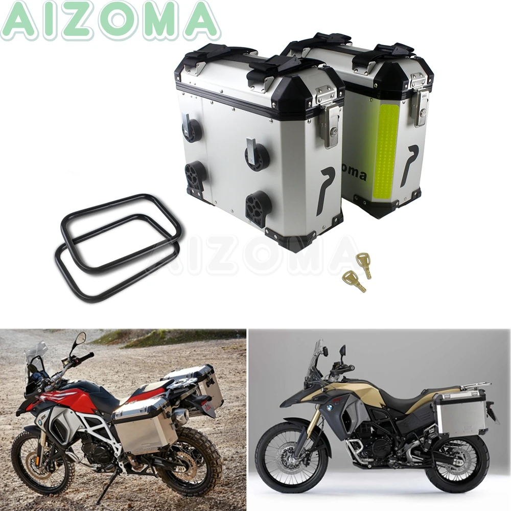 2x Motorcycle Aluminum Luggage Box Sidecases Storage Case Cargo Side Bag for Suzuki GSXR Yamaha  BMW R1200GS F800GS F650GS ADV