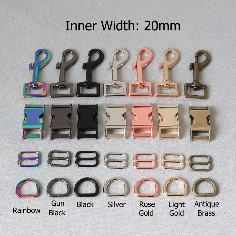 1Set/Lot 20mm Straps Metal D Ring Adjuster Belt Buckle Loop Snap Clip Hook For Pet Dog Collar Leash Lock Lobster Clasp Accessory