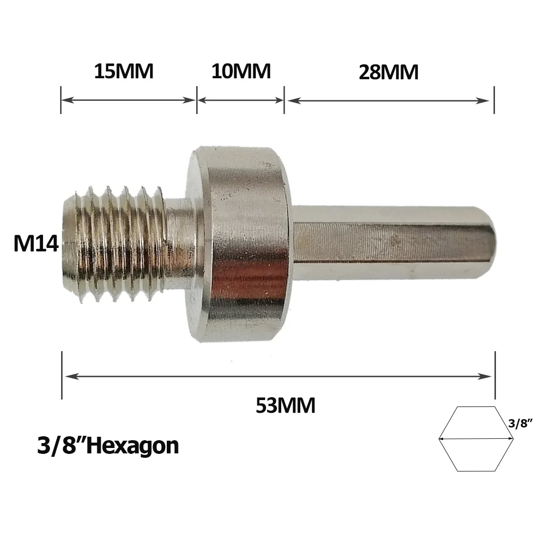 DT-DIATOOL 1 шт. M14 или 1/4 "-11 переходник с наружной резьбы на шестигранный хвостовик 5/8, сверло можно установить на ручную дрель или электродрель