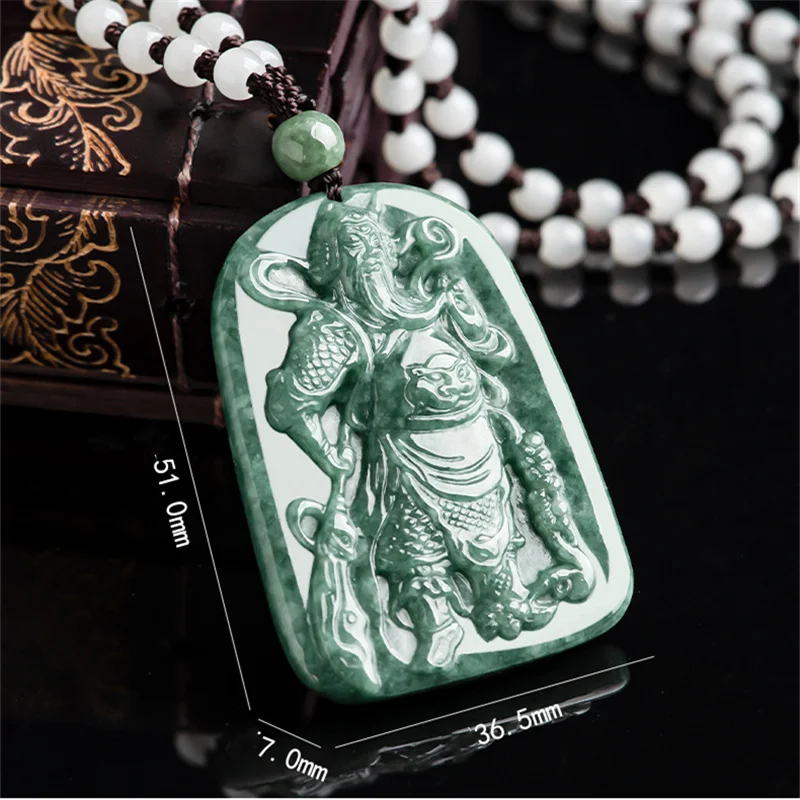 Hot selling natural hand-carve Jade Martial Wealth God of Guan Gong Necklace pendant fashion jewelry Men Women Luck Gifts