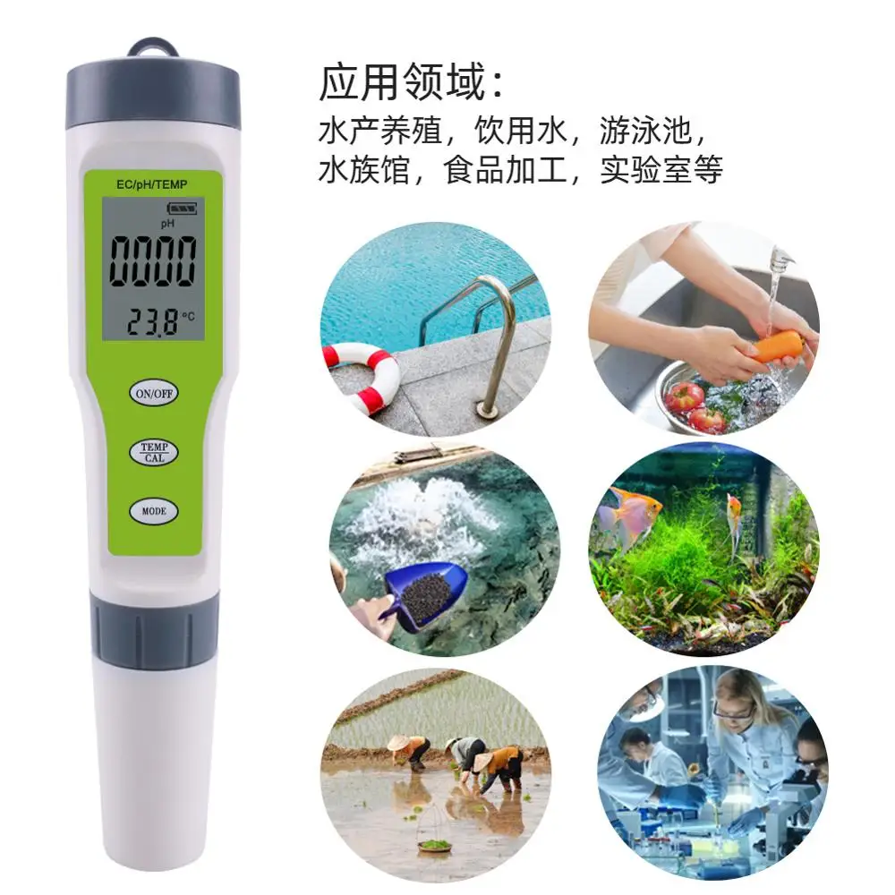 Stylo de Test Portable 3 en 1 Ph/ec/temp, testeur de qualité de l'eau, pour piscine, maison