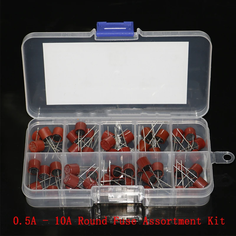 50 Uds 382 fusible cilíndrico de soplado 0.5A 1A 1.25A 2A 3.15A 4A 5A 6.3A 8A 10A Amp para LCD TV Power PCB 382 Kit de tubo de seguro redondo