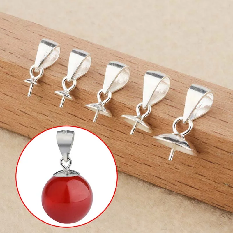 4pcs Genuine Real Pure Solid 925 Sterling Plain Silver Bead Cap Connectors For Ball Beads Pendants Cap Jewelry Making Findings