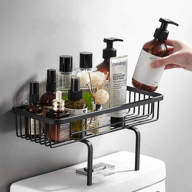 Bathroom Above The Toilet Rack Wall mounted Multi-function Punch-free Storage Shelf Shampoo Shower Gel Rack Bathroom Accessories