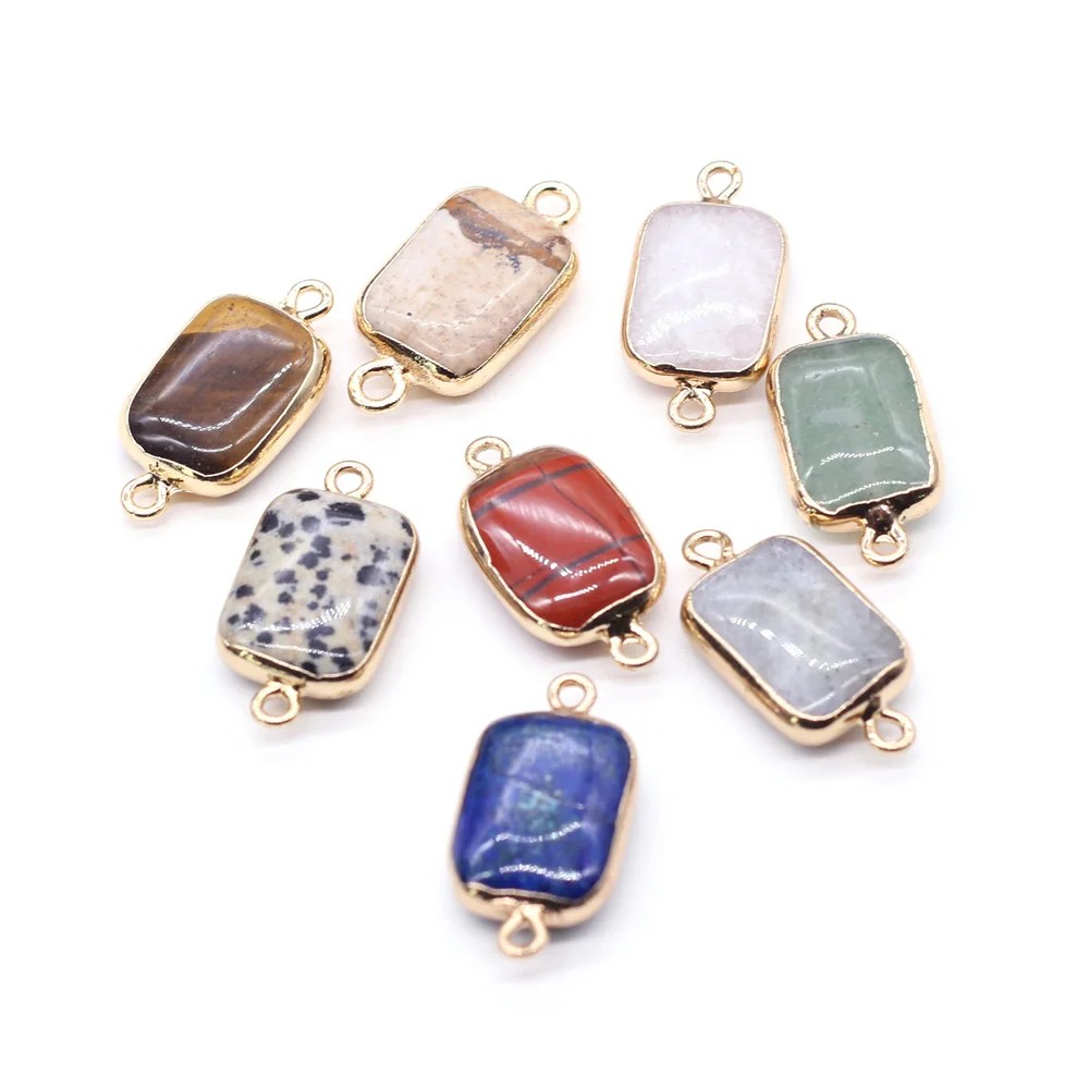 Natural Stone Two-hole connector Exquisite Charms Rectangle Pendant For Jewelry Making DIY Necklace Bracelet Accessory