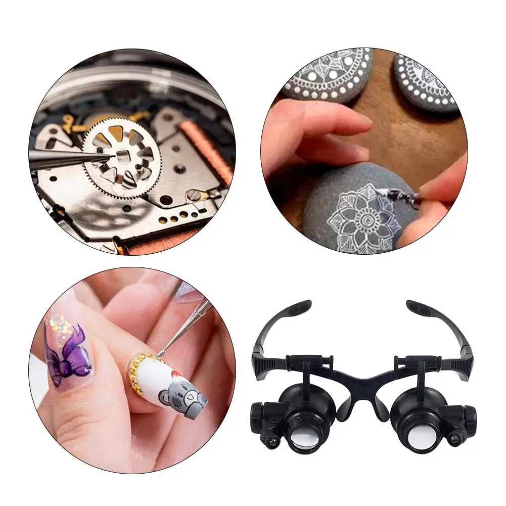 10X 15X 20X 25X Double Eye Glasses Loupe Head Wearing Magnifying Glasses Headset With LED Light For Watch Repair Jewelery