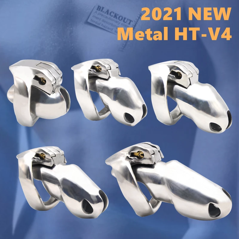 BLACKOUT  2021 New Metal HT-V4 Male Chastity Device Stainless Steel Cock Cage Penis Ring Bondage Belt Fetish Adult Sex Toys