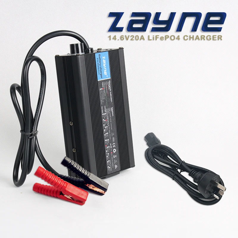 RTS ZAYNE 12V20A High Power With Fan Aluminum Case Fully-Automatic Smart Charger for 4S RV Outdo14.4V 14.6V LiFePO4 Battery Pack