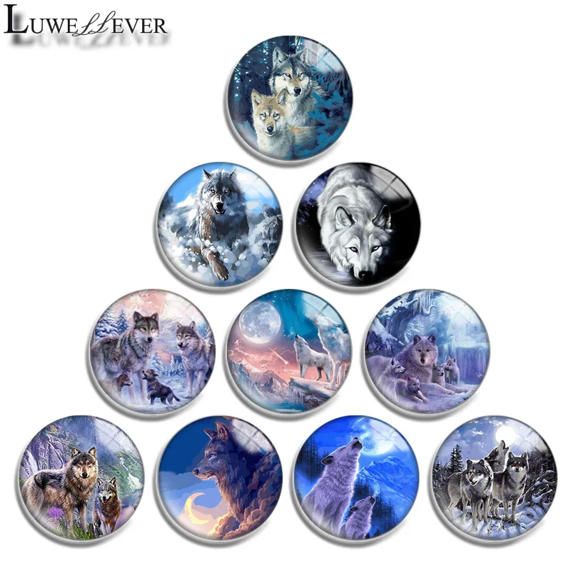 12mm 10mm 16mm 20mm 25mm 30mm 607 Wolf Mix Round Glass Cabochon Jewelry Finding 18mm Snap Button Charm Bracelet