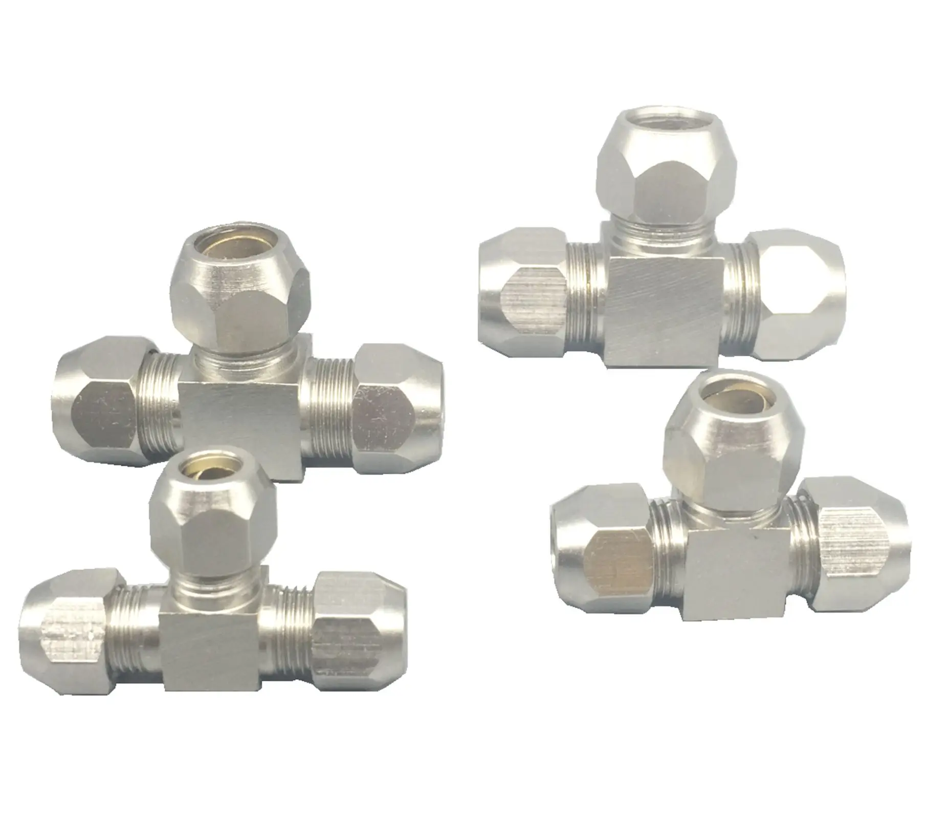 

Fit Tube O/D 4/6/8/10/12/14/15/16mm Tee 3 Ways Nikel Plated Brass Pneumatic Air Compression Ferrule Fitting Adapter