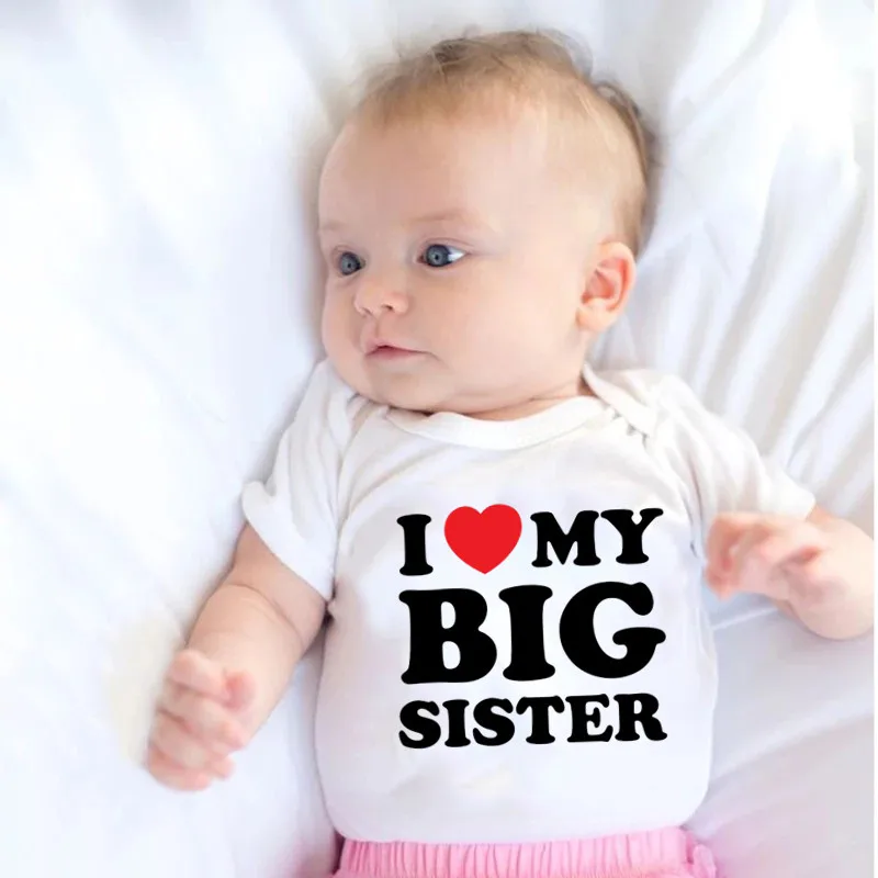 Newborn Baby Romper I Love My Big Sister Print Funny Infant Boys Girls Soft Short Sleevd Fashion Jumpsuit Outfit