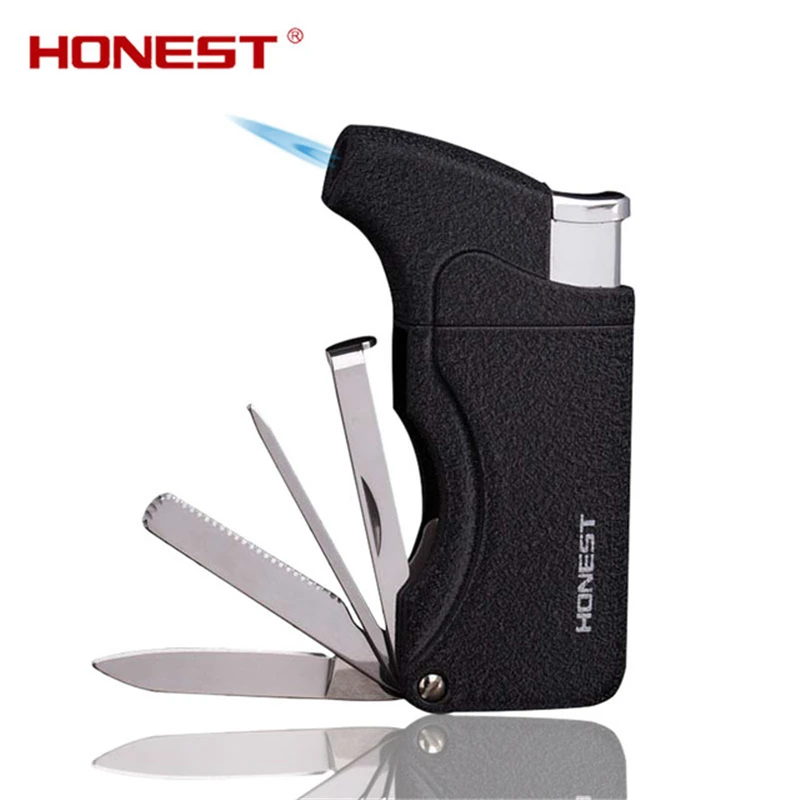 HONEST Butane Jet Lighter With Pipe Tool Pipe Rod Lighter Men Compact Butane Cigarette Kitchen Accessories Cigar Lighter NO GAS