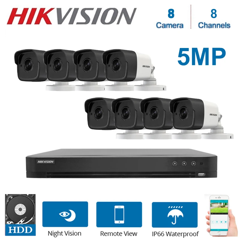 4K network Hikvision 8CH DVR Hybrid Video Surveillance Recorder with 5MP night vision outdoor and indoor Security Camera KIT