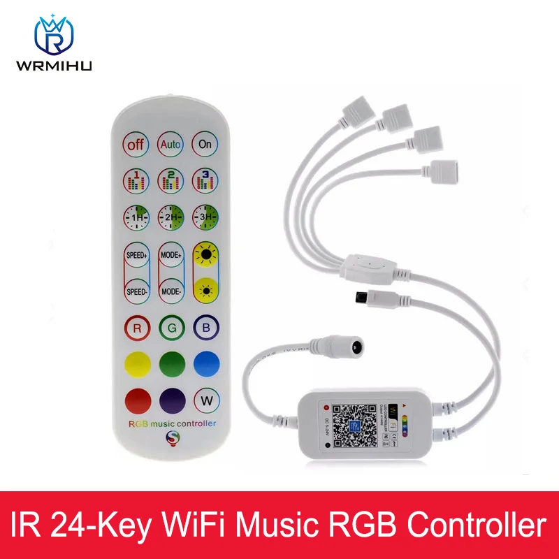 DC5-24V Wifi Music RGB Controller Dual Output 24key IR Remote Control For WS2812B WS2811 SK6812 LED Strip