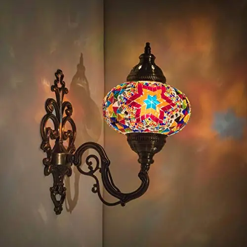 

(31 Models) Handmade Wall Lamp Mosaic Shade, 2019 Stunning 16.5 "Height-7" Globe, english Moroccan Glass Lantern Arabian Bedsi