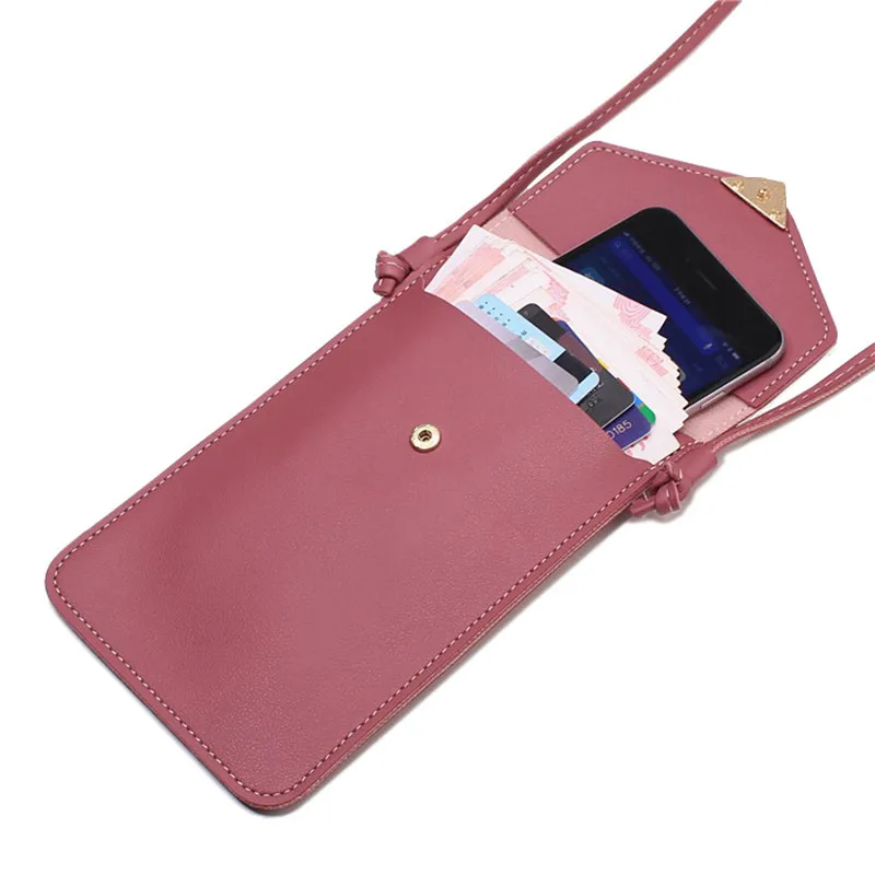 Fashion Touch Screen Cell Phone Purse Transparent Simple Bag New Hasp Heart Wallets Smartphone Leather Shoulder Light Handbags