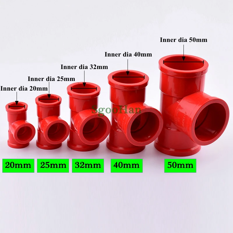 2~20pcs ID 20~50mm Hydroponic Planting Frame Tee Connector Aquarium Fish Tank 3 Ways Red Irrigation System Hard Tube Joints