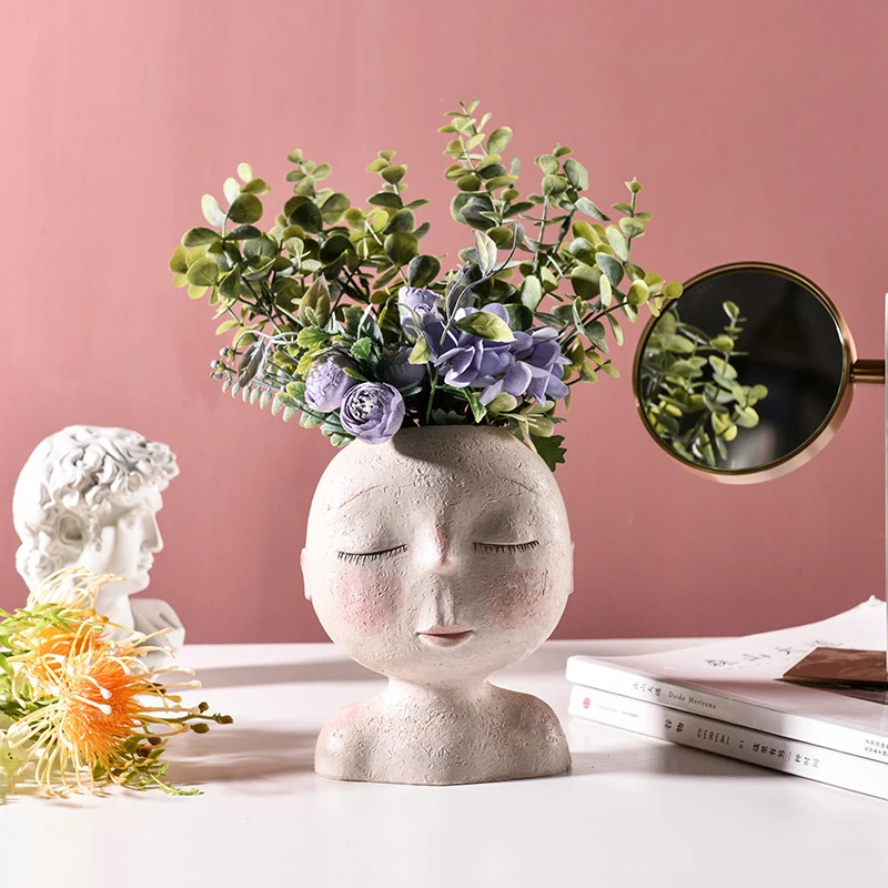 

Kawaii Head panter pot Cute face pots flower garden accessories artificial plants vase decoration Nordic resin art succulent pot