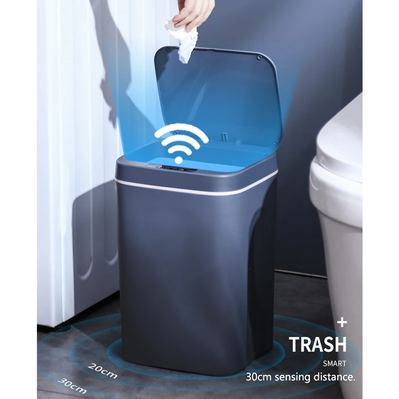 

12L/14L/16L New Smart Trash Can Home Automatic Inductive Kick Waste Bin Silent Trash Can USB Charged