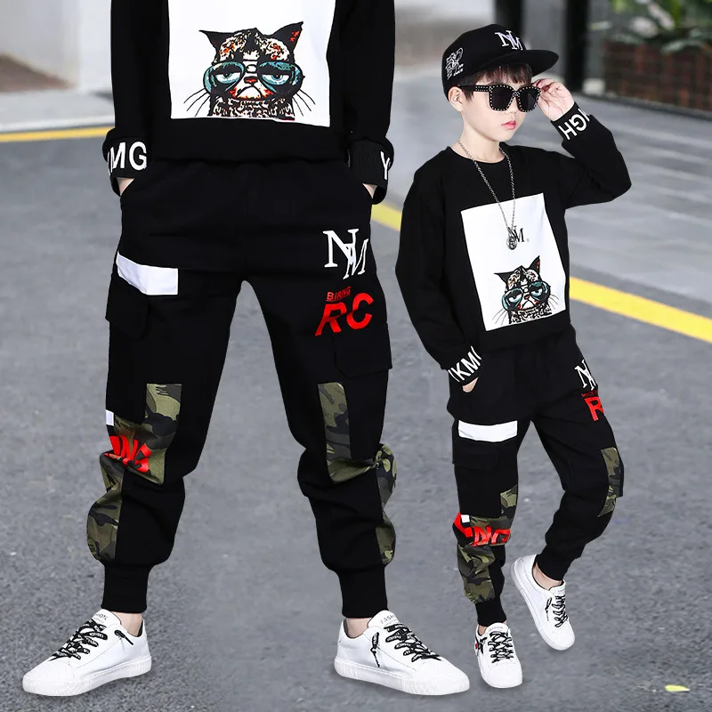 New Fashion Big Boys Cargo Pants Autumn Children Long Trousers Cotton Camouflage Joggers Pants for Teenagers Kids Sport Clothes