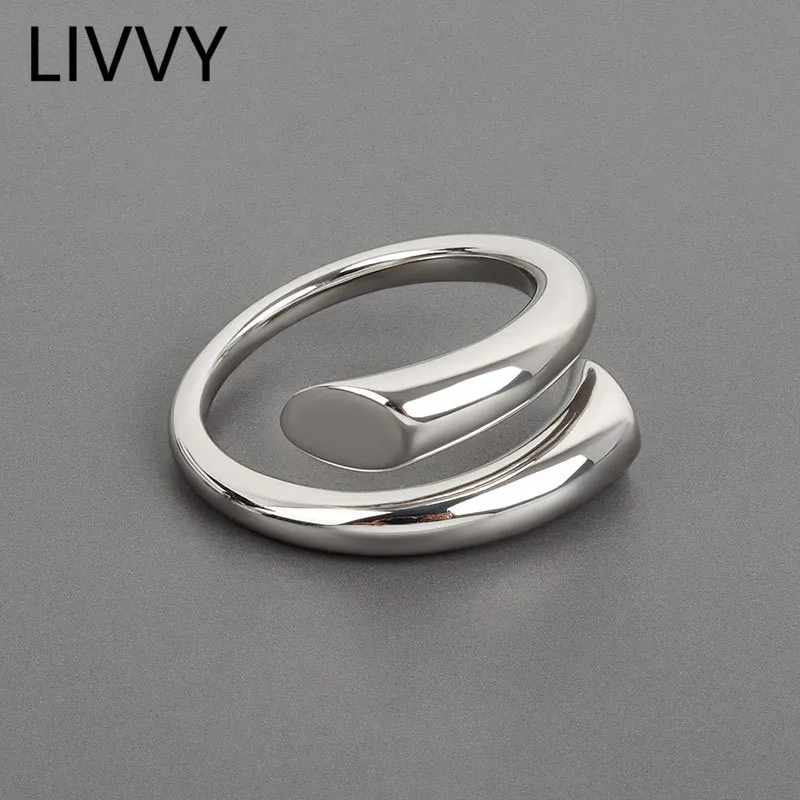 

LIVVY Minimalist Silver Color Rings Smooth Irregular Geometric For Women Trendy Party Jewelry Decoration