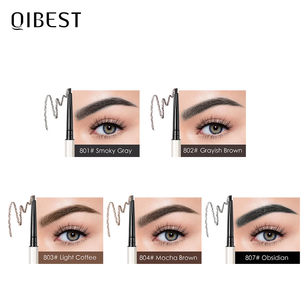 QIBEST-lápiz de cejas triangular ultrafino, decodificador de cejas preciso de larga duración, resistente al agua, maquillaje de cejas Rubio marrón,