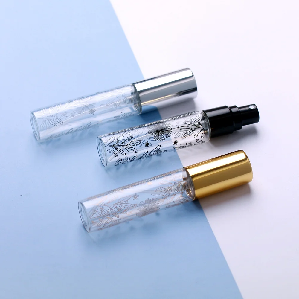 

1 Pcs Print Flower 5ml Perfume Spray Bottle Screw Clear Glass Bottle Portable Cosmetic Container Mini Spray Bottles Wholesale