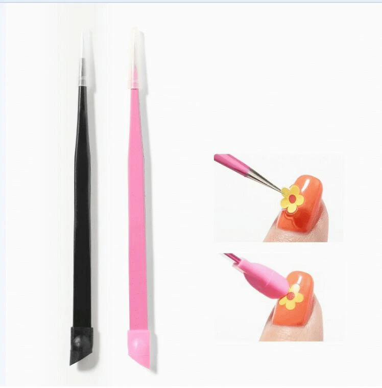 New Steelless Straight Nail Tweezers Tips Metal Tweezers With Silicone Pressing Head Nail Art Set Manicure Toosl Pink Black