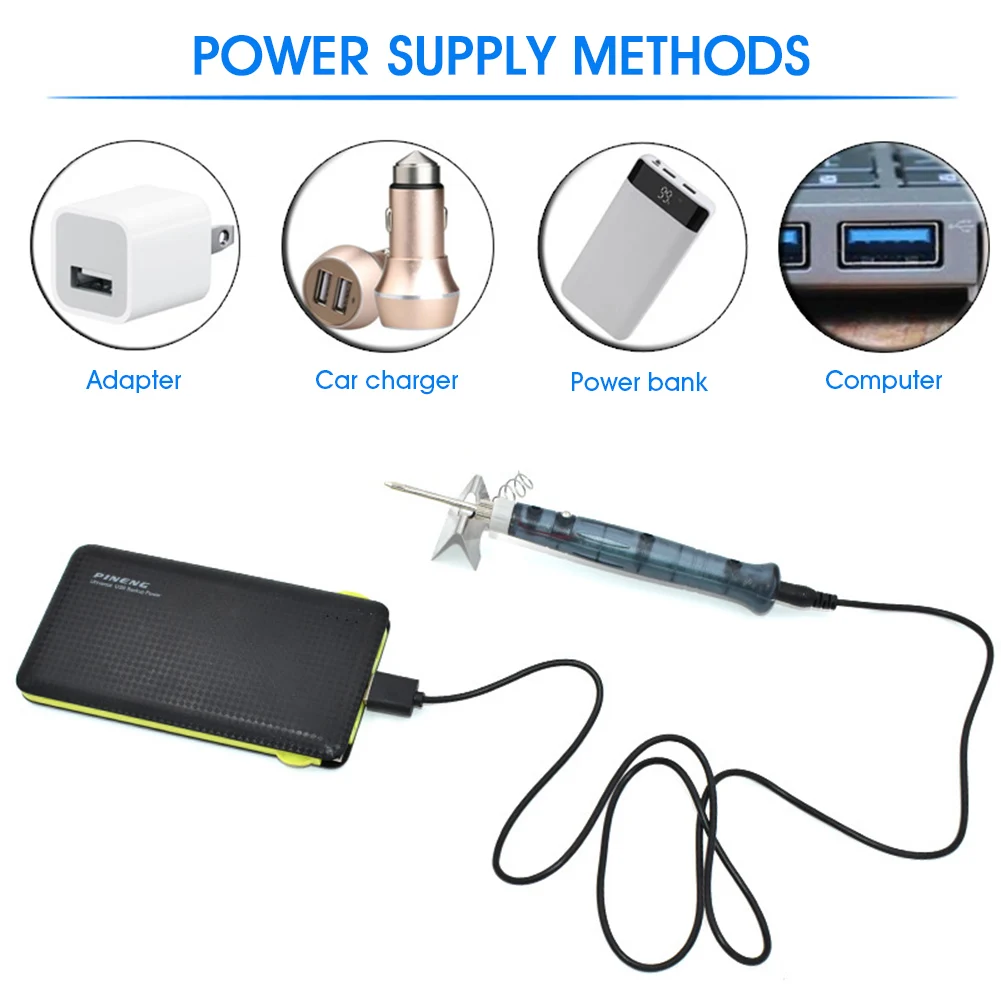 10W 5V Portable Mini Soldering Iron Electric USB Soldering Iron 450°C Temperature 25s Auto Sleep Soldering Kit with Tin Wire