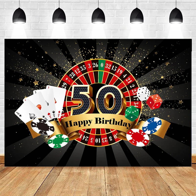 

Mocsicka 50th Birthday Party Photography Background Playing Cards Roulette Decoration Props Las Vegas Photo Backdrop Banner