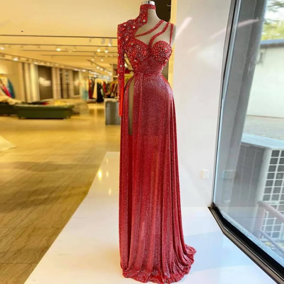 Robe de Rhdroite fendue sur le côté haut rouge sexy, une initiée, cristal brillant perlé, longue, quelle que soit la fleur à paillettes, occasion formelle