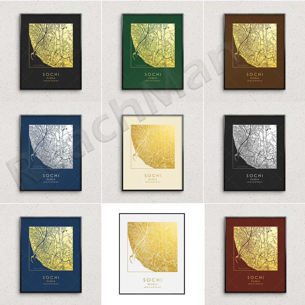 

Sochi printed wall art square map poster gift souvenir home office decoration Russia GoldenGraphy